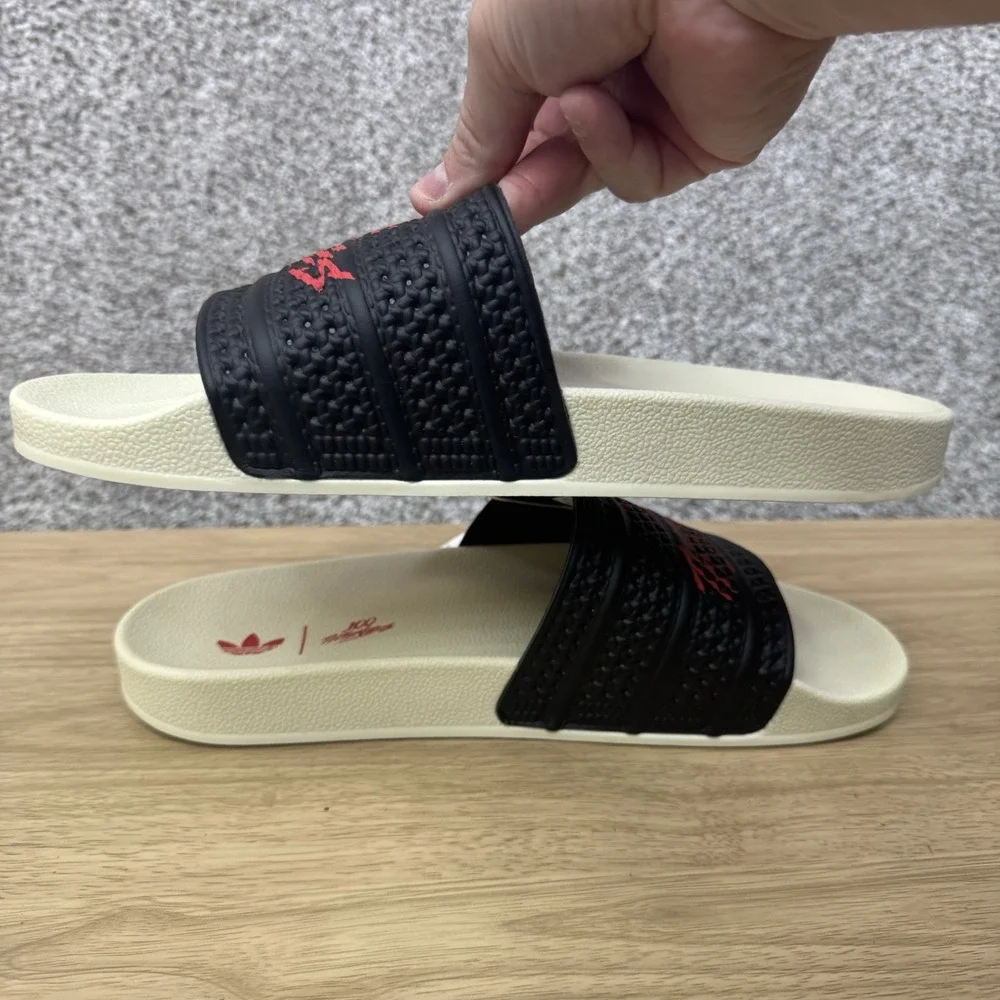 100 Thieves X Adidas‎ Adilette Slides Men's Size 12 Sandals Black Red JR9125 NEW